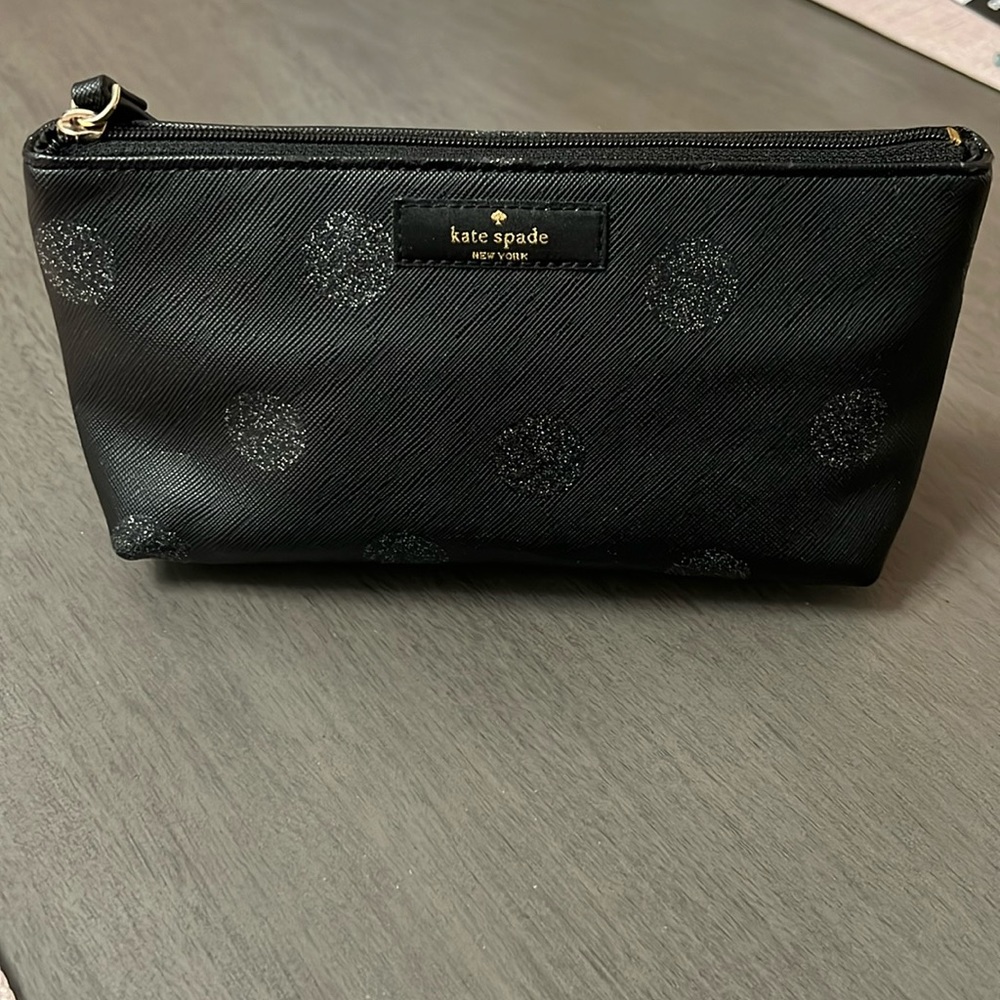KATE SPADE Little Shiloh Black Glitter Dot Cosmetic Pencil Pouch EUC